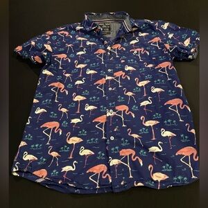 Modern Culture Flamingo Shirt Men’s Medium Navy Tropical Short Sleeve Button Up